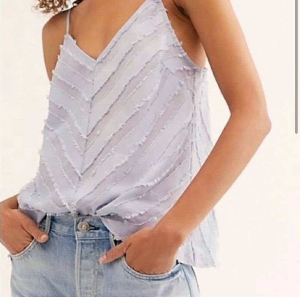 Silver fully lined fringe striped cami w adjustable straps EUC sz Lg